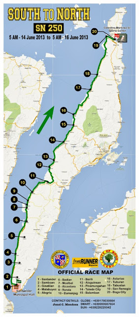 Official Race Map - South to North 250 Marathon Cebu Philippines