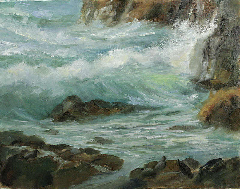 brush with the sea on the easel shoreline delights 11x14 oil on