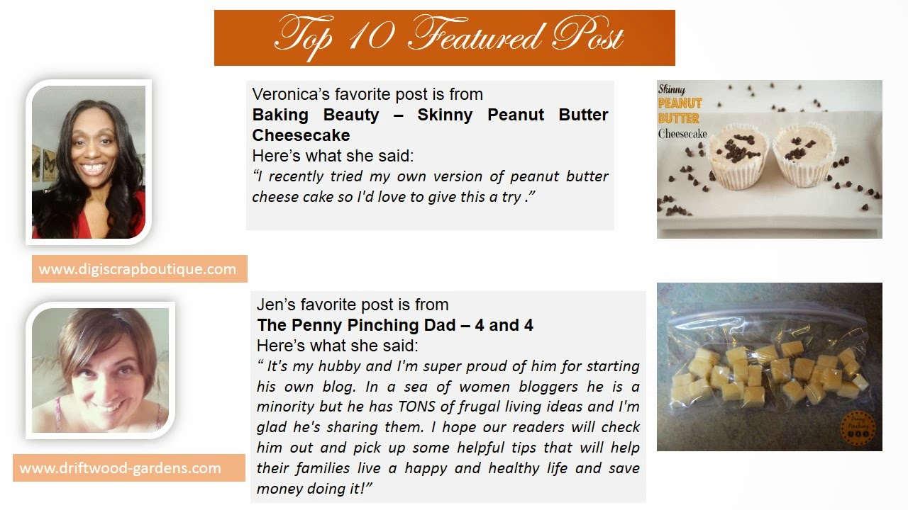 Top 10 Featured at Pin It Monday Hop. Baking Beauty Skinney Peanut Butter Cheesecake. The Penny Pinching Dad 4 and 4 Snacks idea for kids.