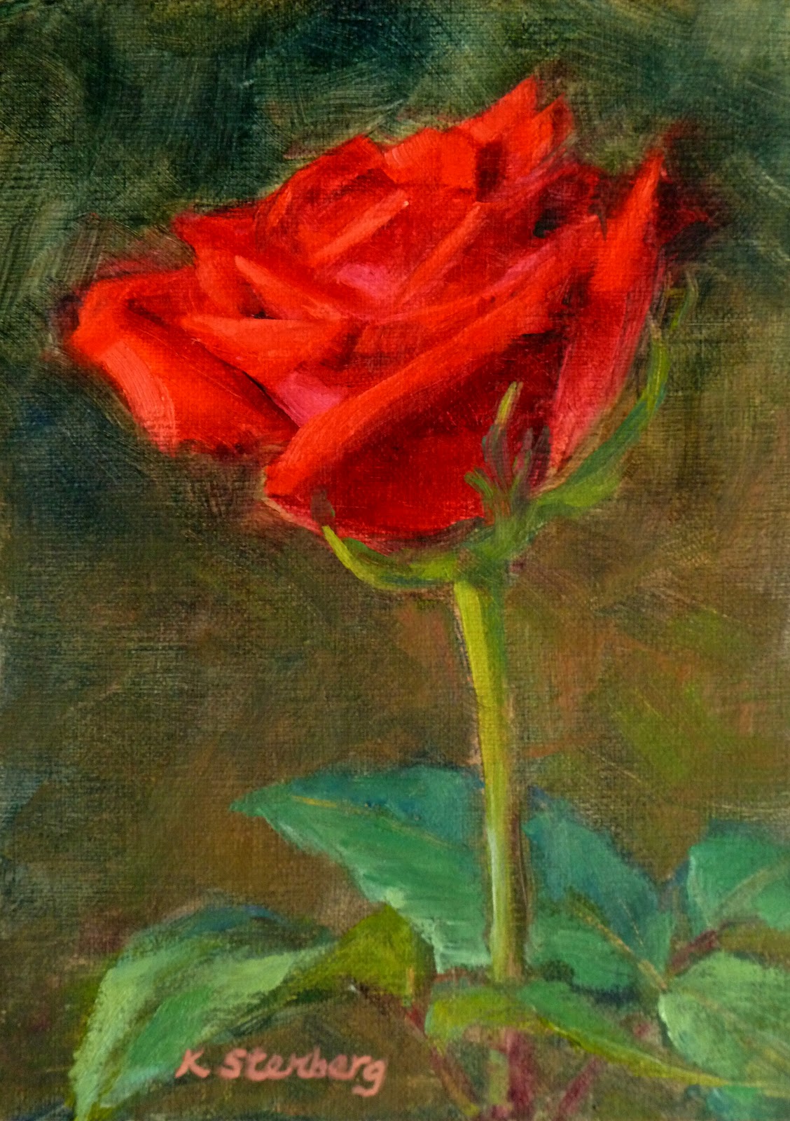 Kim Stenberg's Painting Journal "Red Rose" (oil on linen; 7" x 5")
