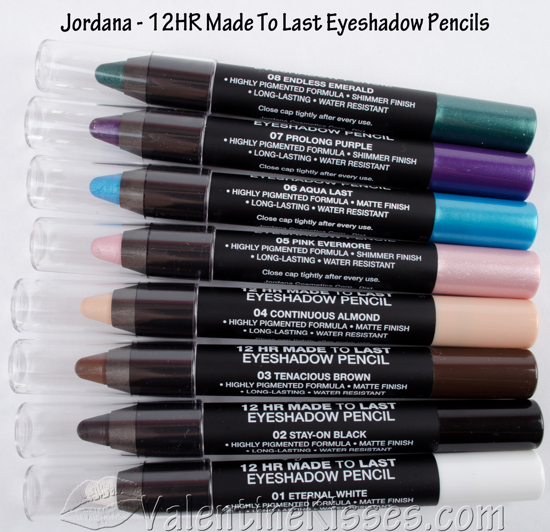 Valentine Kisses Jordana 12HR Made To Last Eyeshadow Pencils all 8