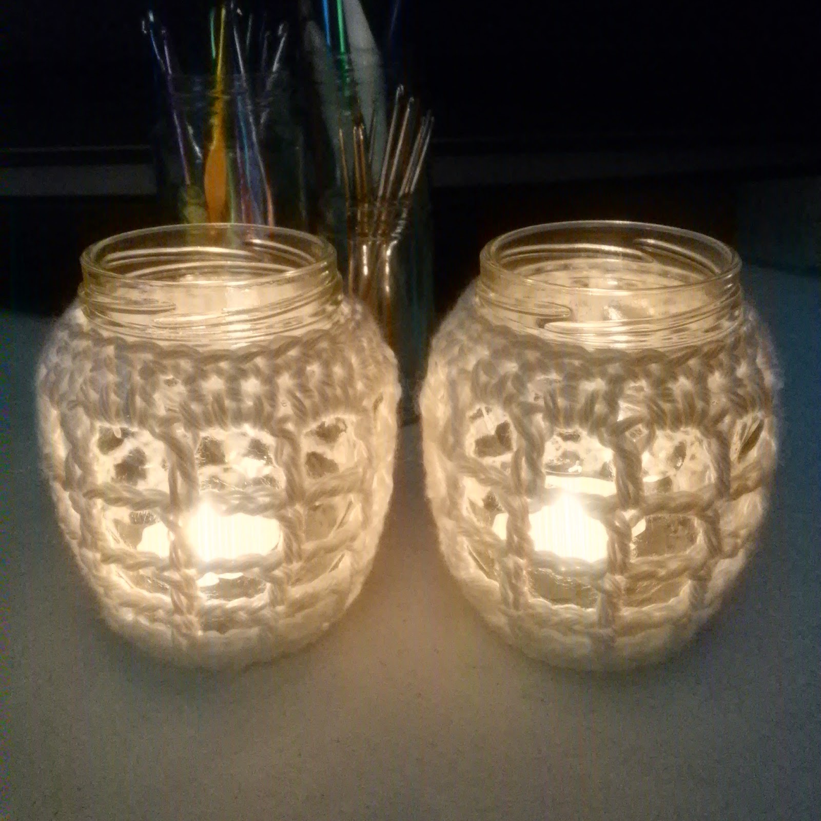 Handmade by Haniyyah Crochet Jar Cover Tea Light candle holder