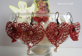 Crocheted Heart Wire Earrings