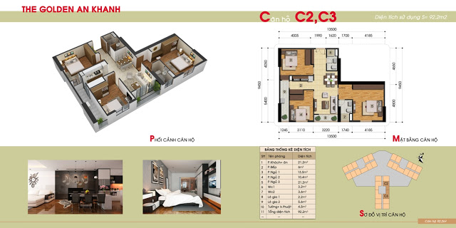 Thiết kế căn hộ 3PN chung cư The Golden An Khánh Thiết kế căn hộ 3PN chung cư The Golden An Khánh