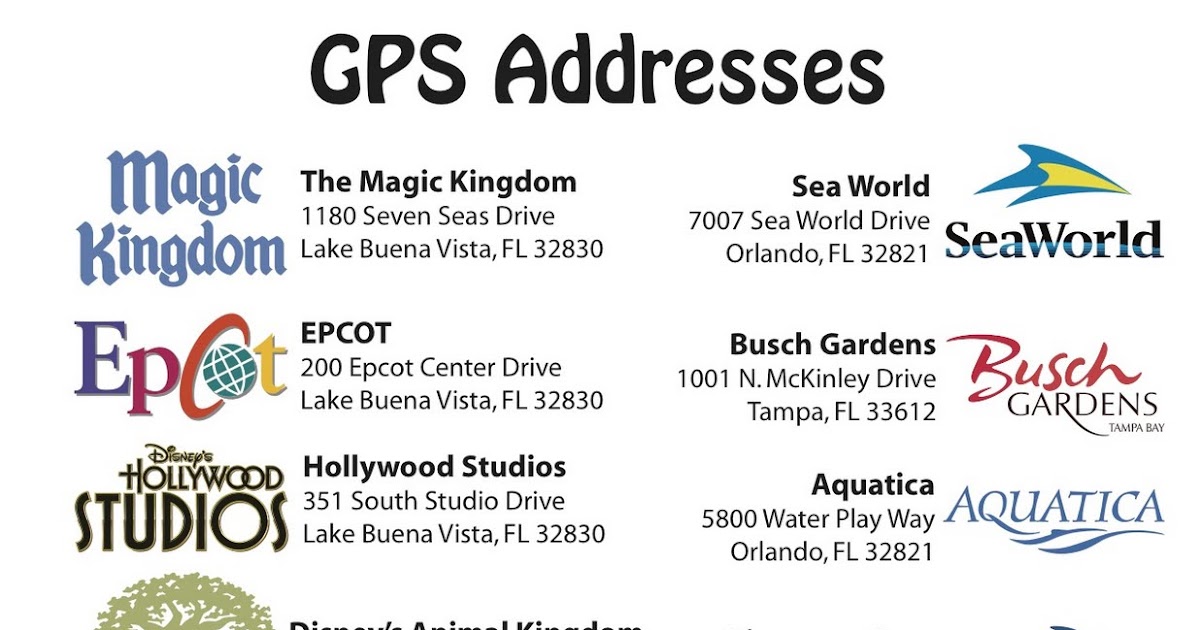 Signature Villa GPS Adresses for Orlando attractions
