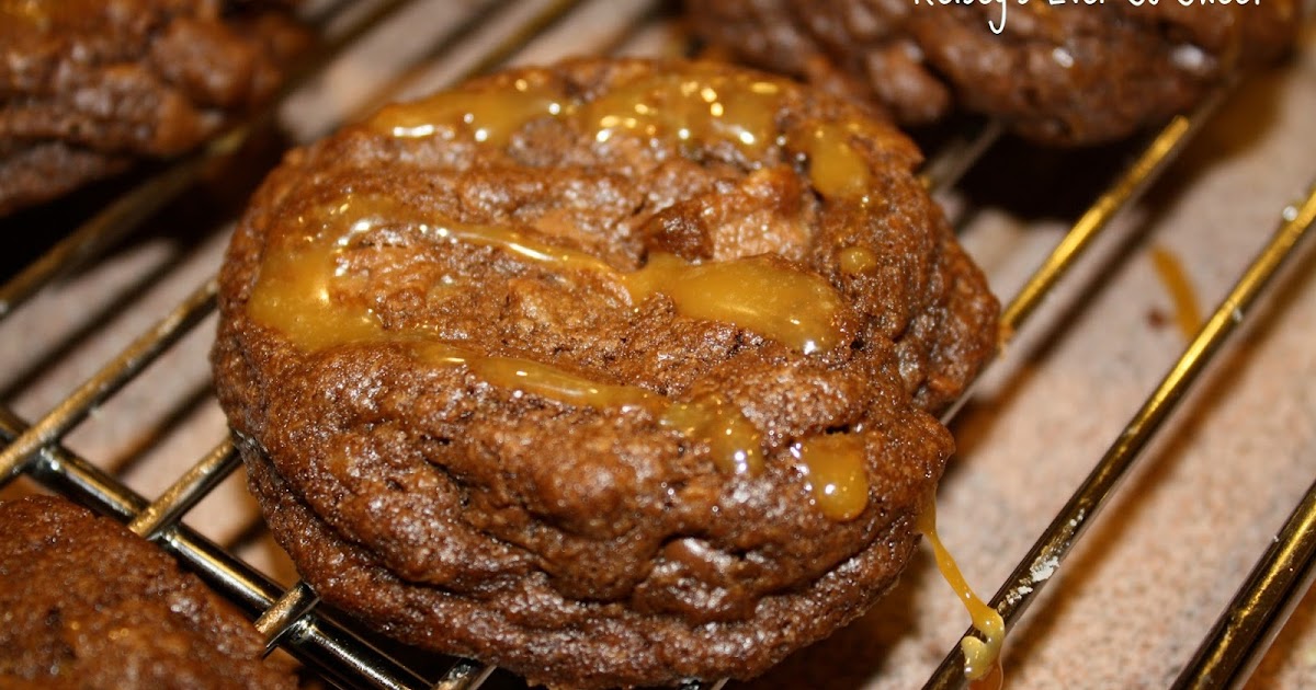 Ever So Sweet Double Chocolate Heath Bar Cookies with Salted Caramel