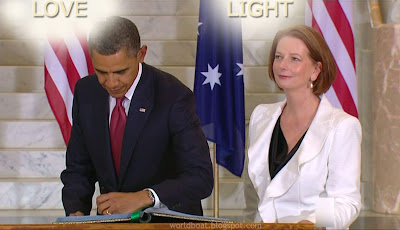Barack Obama with Australian PM Julia Gillard in the Australian parliament, 2011