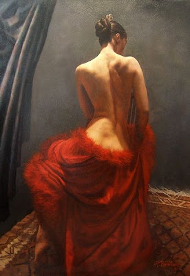 Hamish Blakely pinturas estilo clássico corpos realistas mulheres de costas ombros sensual