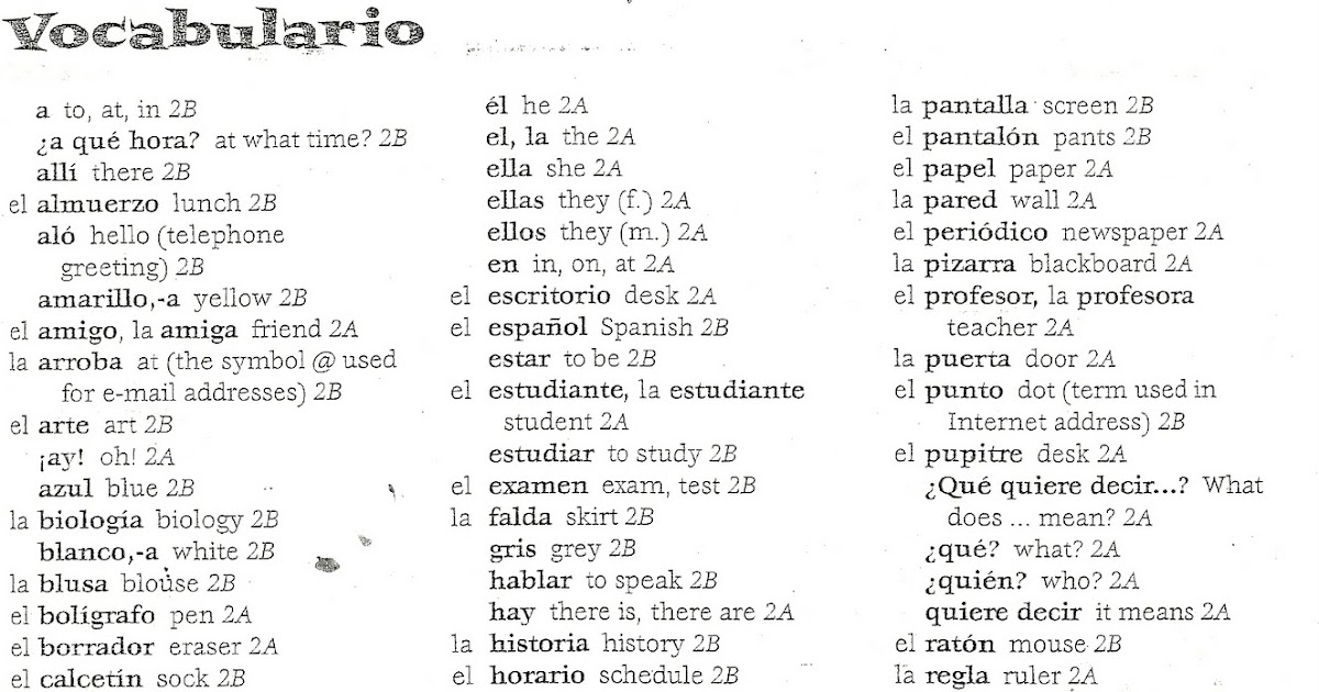 Mrs. Scott's Spanish 1A Period 4 Chapter 2 Vocabulary Master