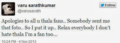 Varalakshmi Sarathkumar's Tweeter Post rattles Ajith Fans