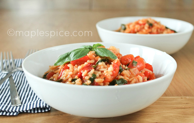 Oven Baked Tomato, Roasted Red Pepper and Basil Risotto - vegan.