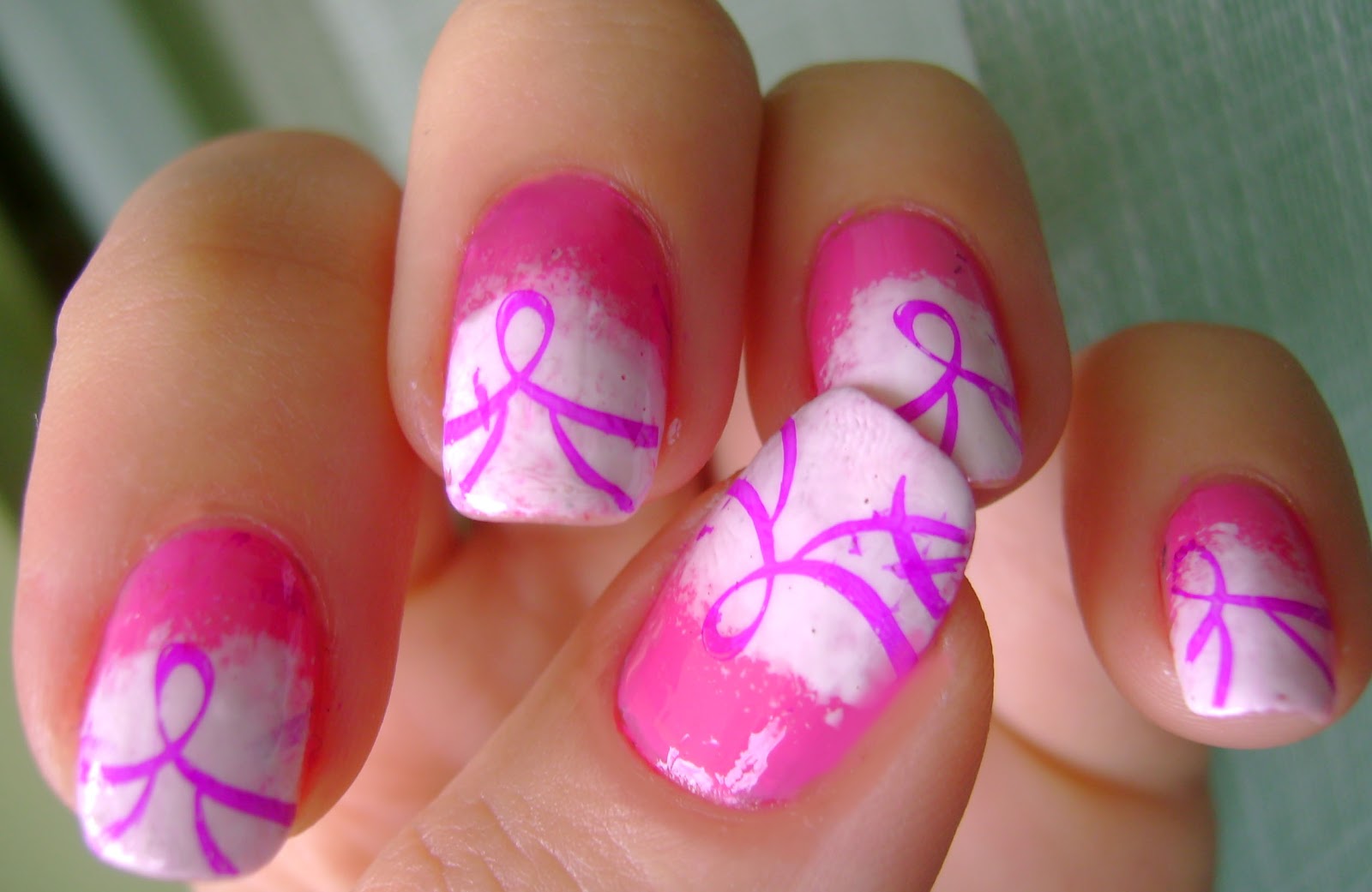acrylic nail art designs Go Pink Wednesday Ribbon manicure