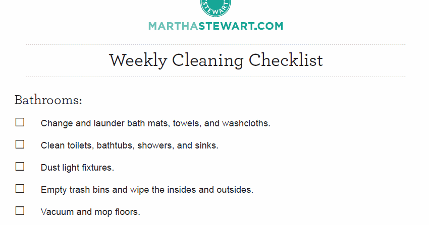 To Da Loos Martha Stewart S Bathrooms Weekly Cleaning Checklist