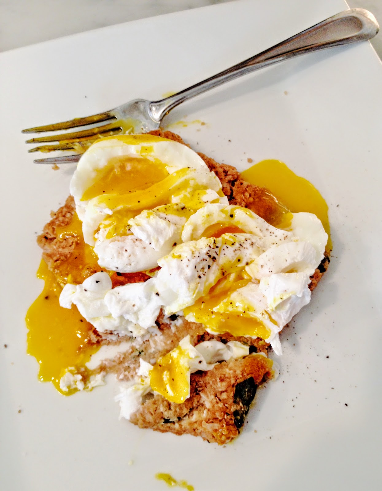 Food Fitness by Paige Poached Egg over Cauliflower Protein Spinach Bread