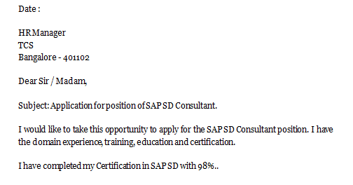 sample sap sd consultant cover letter