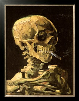 portrait art for gallery wall, Skull with Burning Cigarette, Van Gogh 