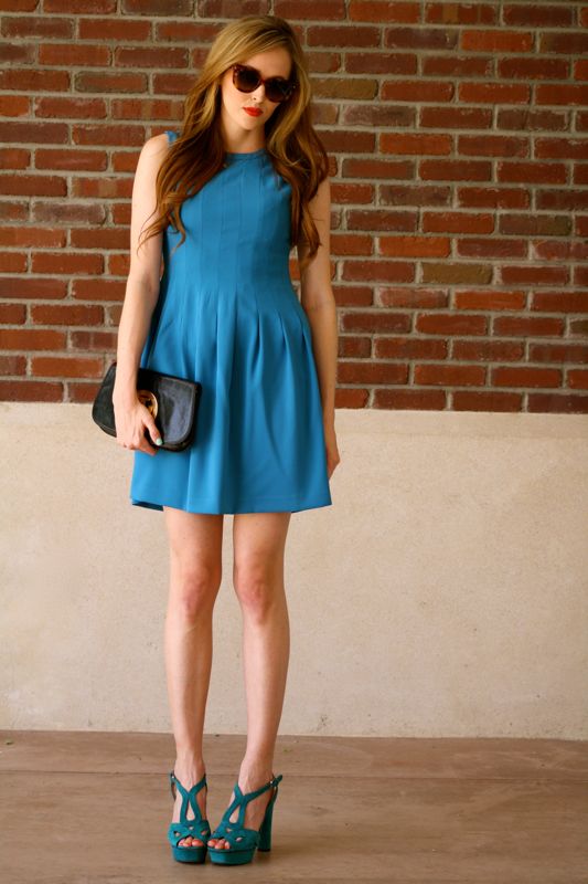 Spiegel Dress- Monochromatic Blue Outfit- Spring Dress- Vince Camuto Shoes-Tory Burch Clutch- Prada Cateye Sunglasses- Golden Divine Blog-personal style blogger