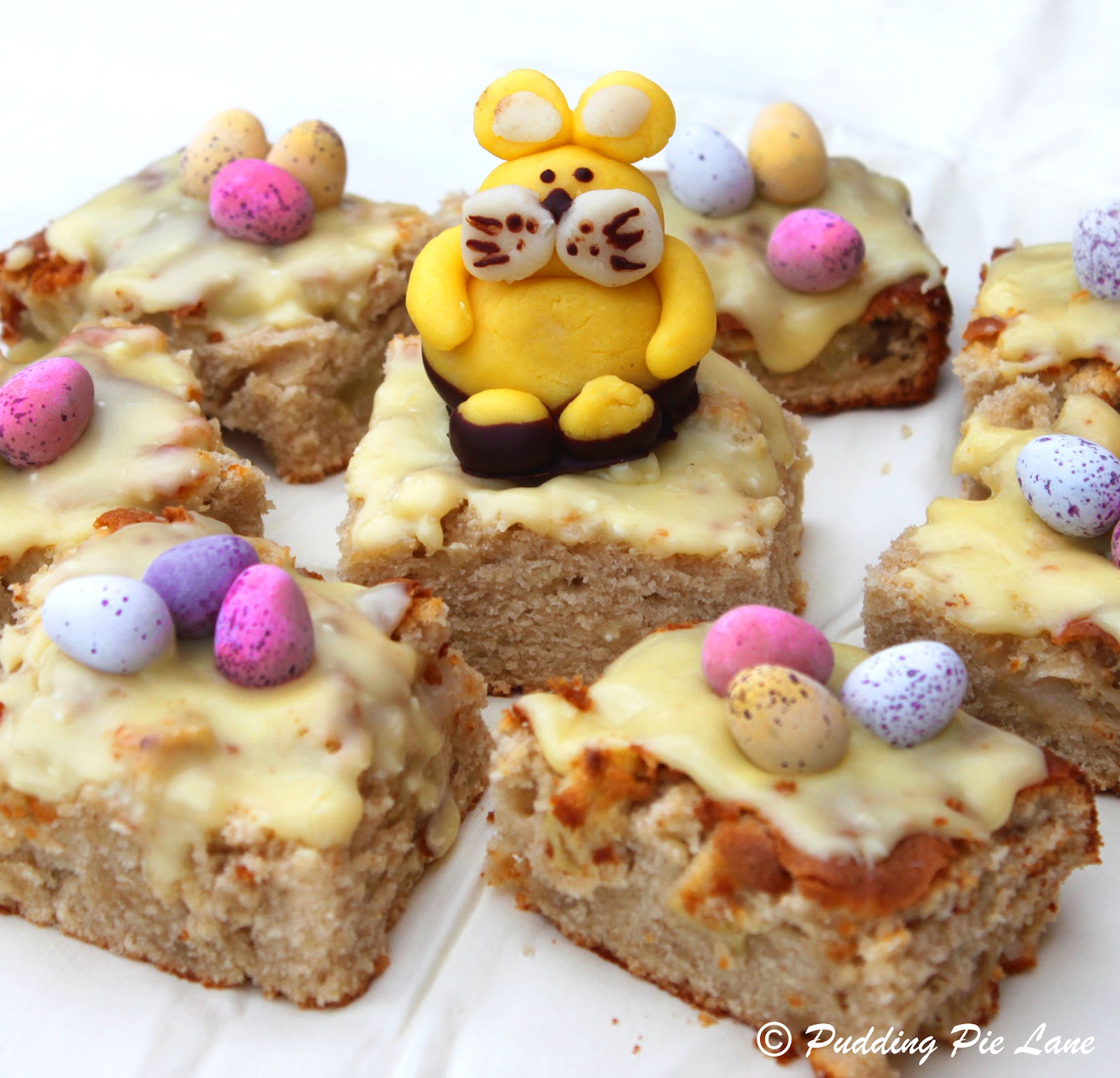 Pudding Pie Lane Apple and cinnamon cakes and a marzipan Easter bunny