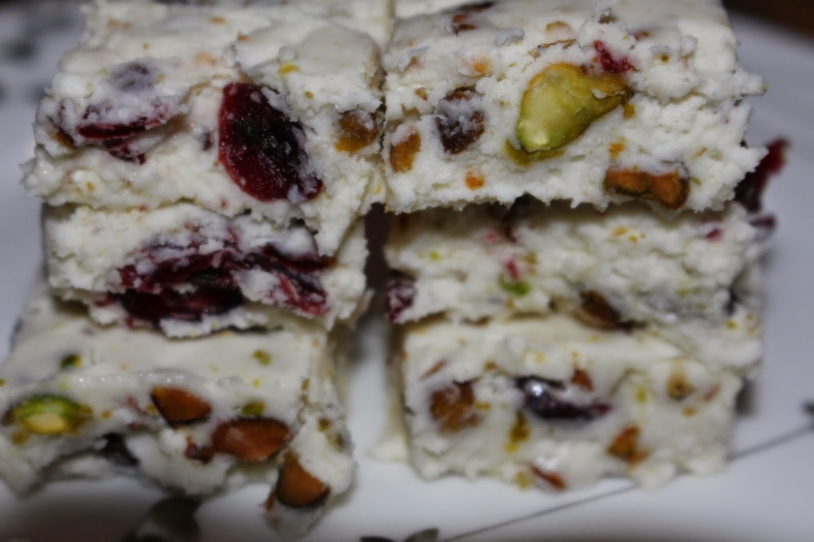 Winged Musings White Chocolate Cranberry & Pistachio Fudge