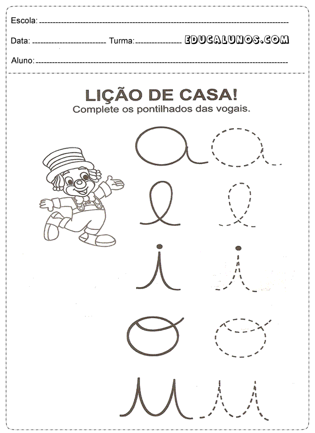 Lição de casa atividades vogais