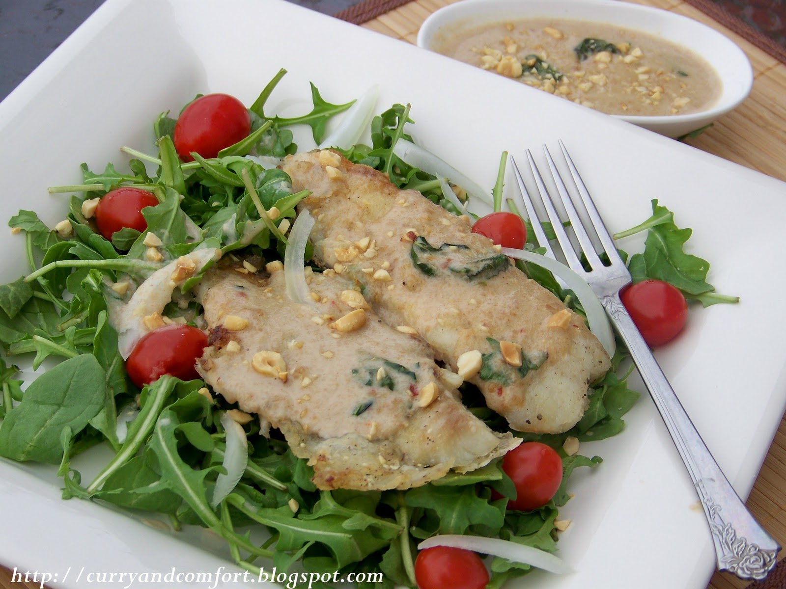 Kitchen Simmer Arugula and Tilapia Salad with Thai Peanut Dressing