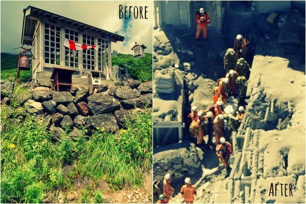 Before and After photos of Mt Ontake Volcanic Eruptions in Japan scene-2 Before and After photos of Mt Ontake Volcanic Eruptions in Japan via geniushowto.blogspot.com Natural disaster scene-2