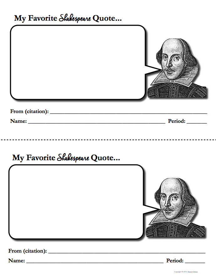 My Favorite Shakespeare Quotes FREE Download http://www.teacherspayteachers.com/Product/Shakespeare-Activities-Free-Download-1216646