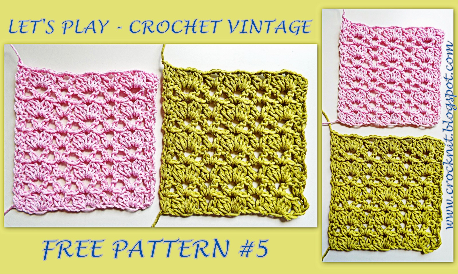 free crochet patterns, vintage, clusters, v-stitch, how to crochet