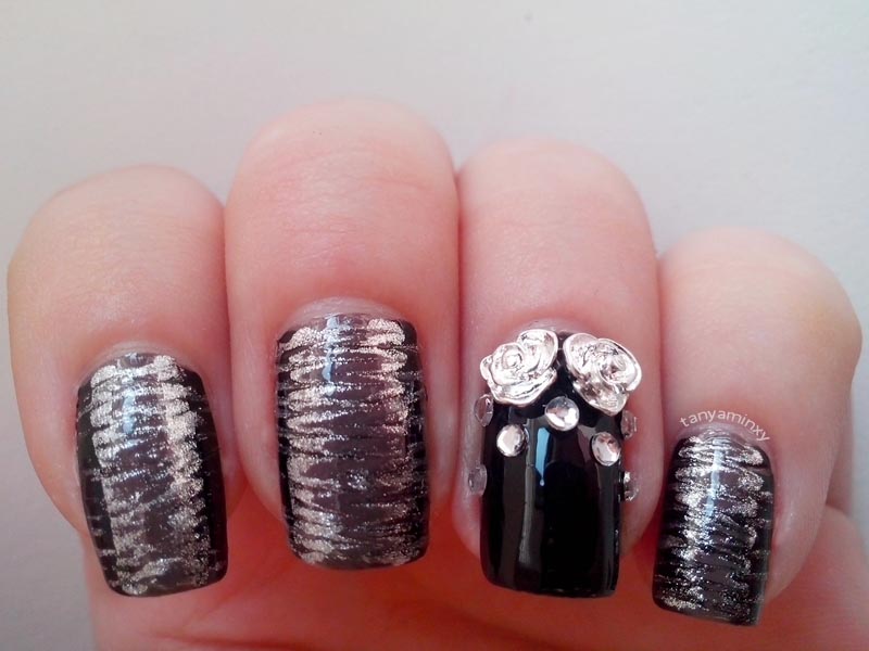 Matching Manicures Dry Marble Nails Nail Art Nail Design Metal Roses Studs BPS Rhinestones