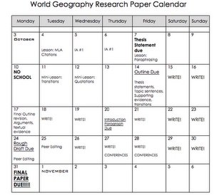 Research Paper #1 Calendar