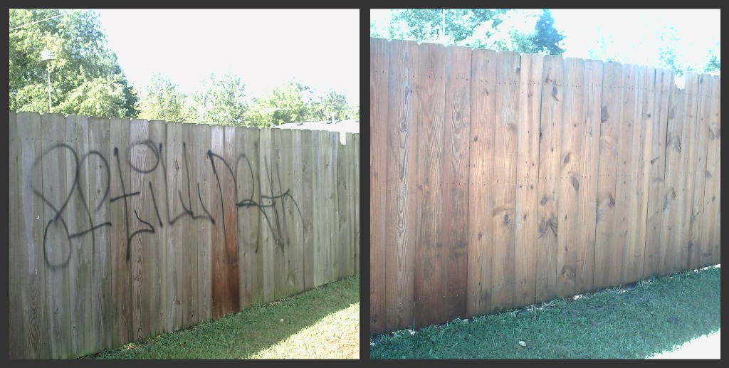 Cleaned by Pete what a power washer does Graffiti removal