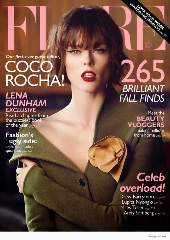 Flare November 2014, Coco Rocha Céline 2014 AW Olive Low-Twist Top Editorials