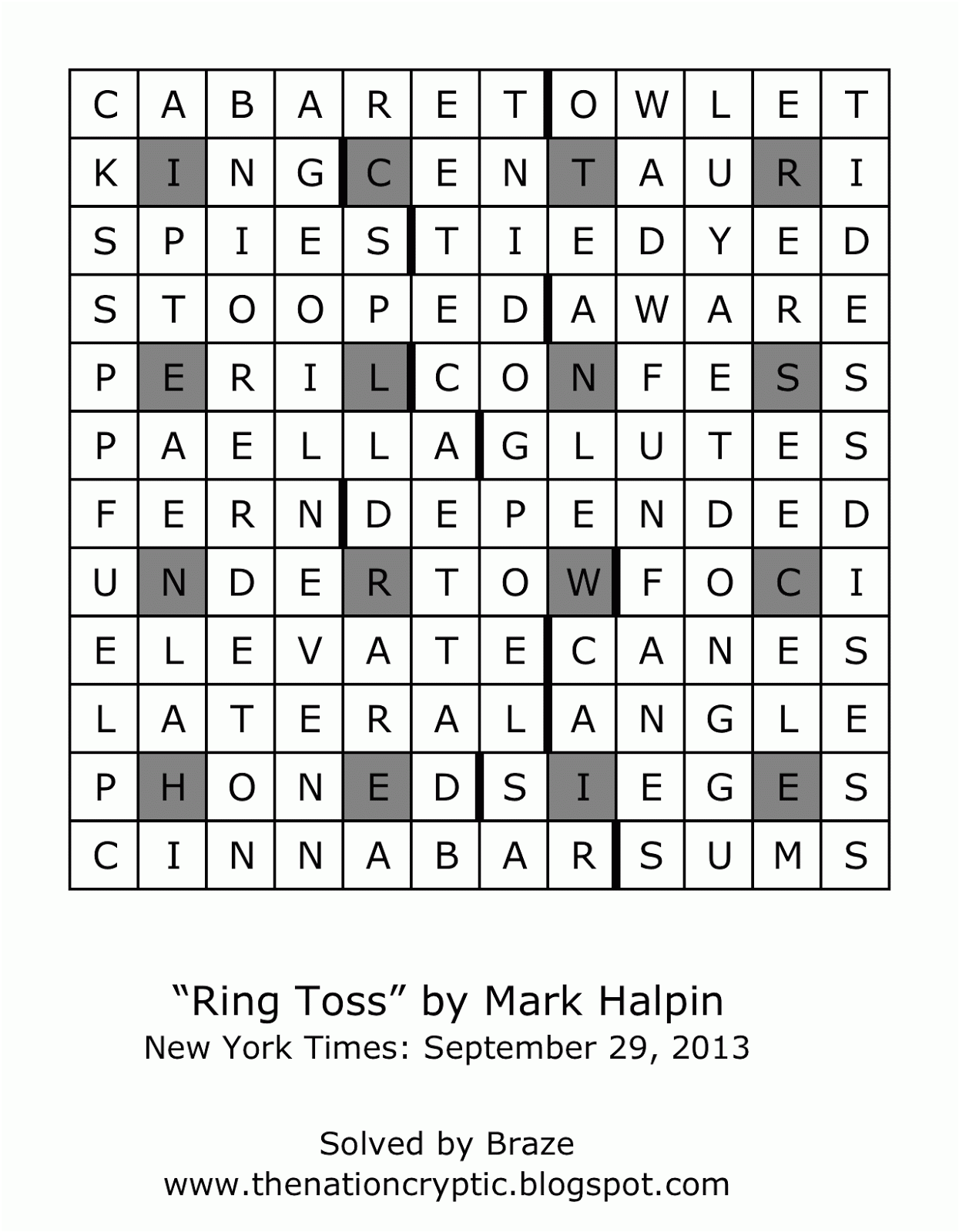 The Nation Cryptic Crossword Forum: New York Times solution: September 29, 2013