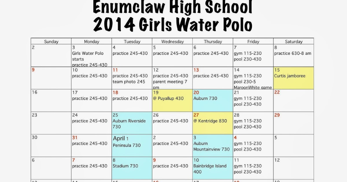 Enumclaw Water Polo Updated Girls Water Polo Calendar