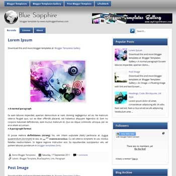 BlueSapphire blogger template. template blogspot blue color for blogger. blogger template 4 column footer