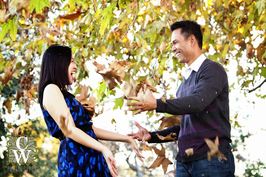 engagement portraits fall leaves lakewood ca