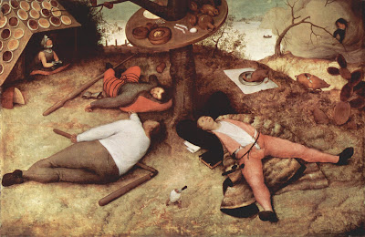 Flemish peasant renaissance clothing in The Land of Cockaigne by Pieter Bruegel