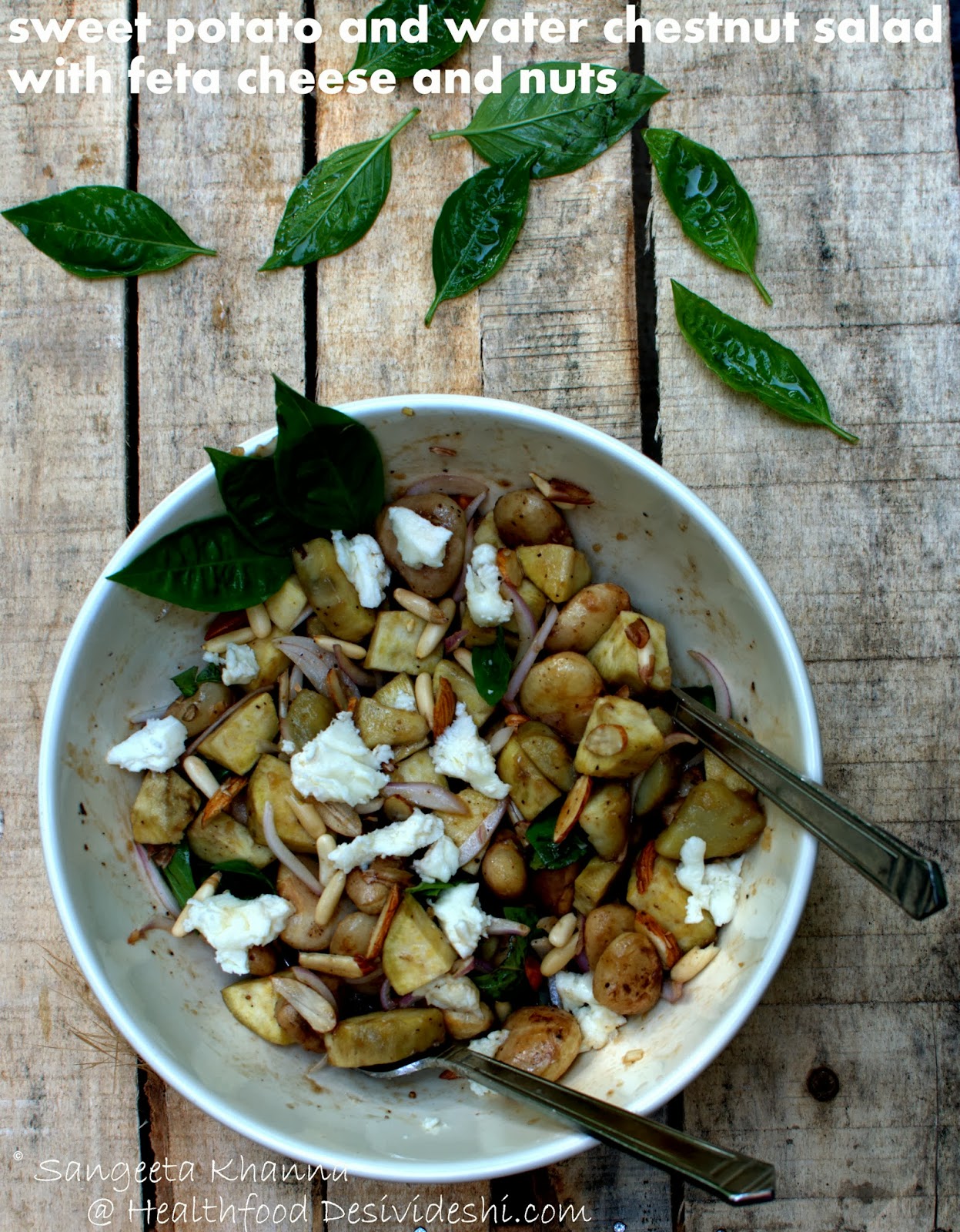 sweet potatoes and water chestnut salad with honey balsamic dressing