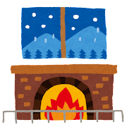 暖炉のイラスト「雪の降る夜」