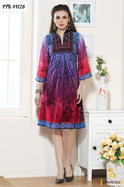 Blue pink georgette stylish kurti tunic with discount