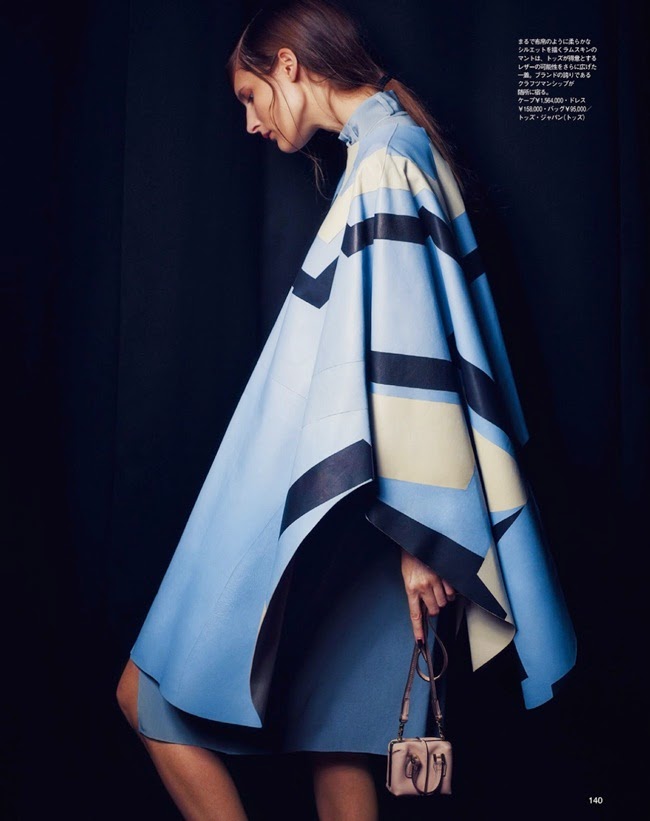 Spur Japan September 2014, Marie Piovesan Tod's 2014 AW Light Blue Graphic Cape Editorials