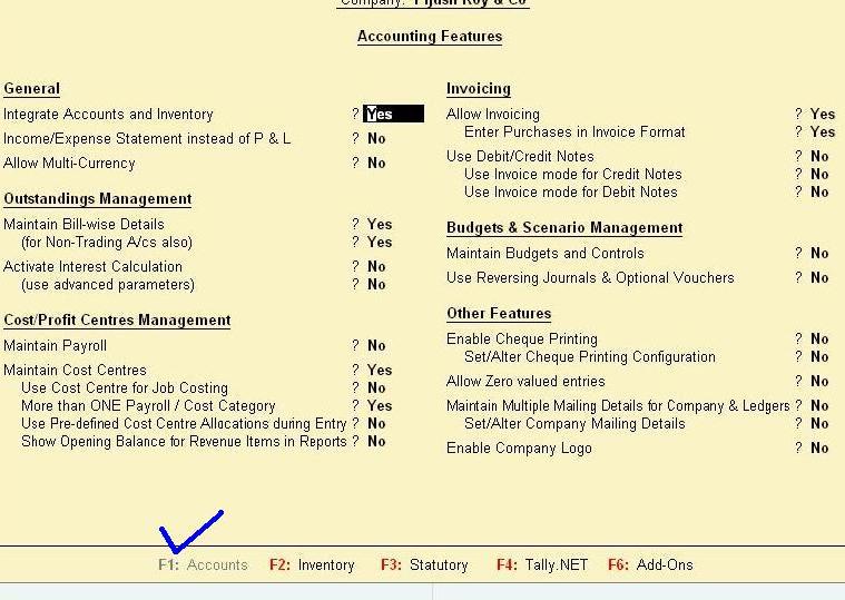 Share Your Knowledge Configuration of Tally F11 Accounting Features
