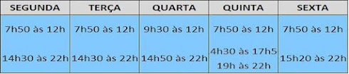 O ALUNO DEVE CHEGAR PELO MENOS UMA HORA ANTES DO TÉRMINO DO PERÍODO    - HORÁRIO