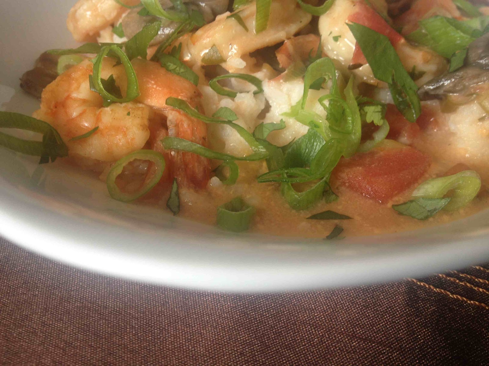 Oregon Transplant Garlic Shrimp in Coconut Milk, Tomatoes, and Cilantro