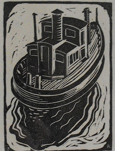 "Boat" circa 1935 woodblock print by PTown artist Charles Kaeselau