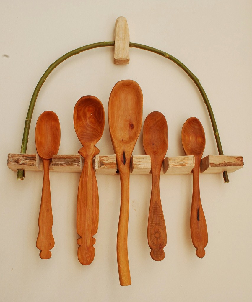 Simon Hill Green Wood Carving Birch and Willow spoon rack