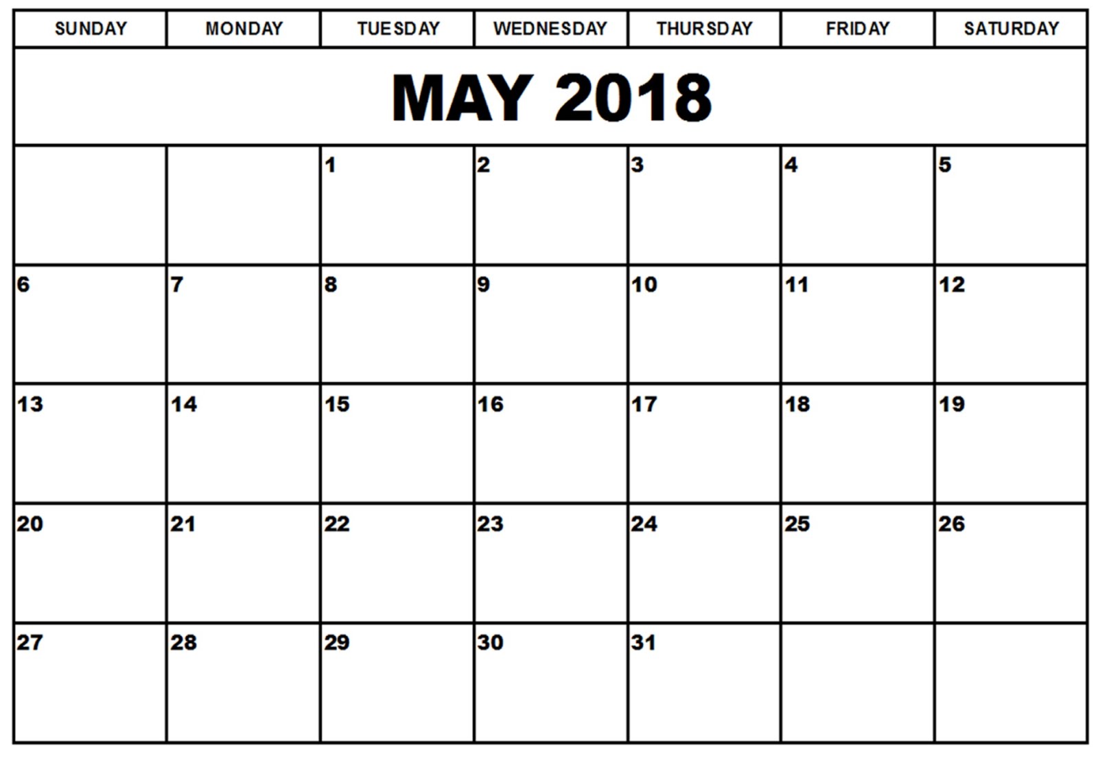 print 2018 calendar with holidays