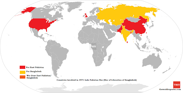 Map of Countries involved in 1971 India Pakistan war