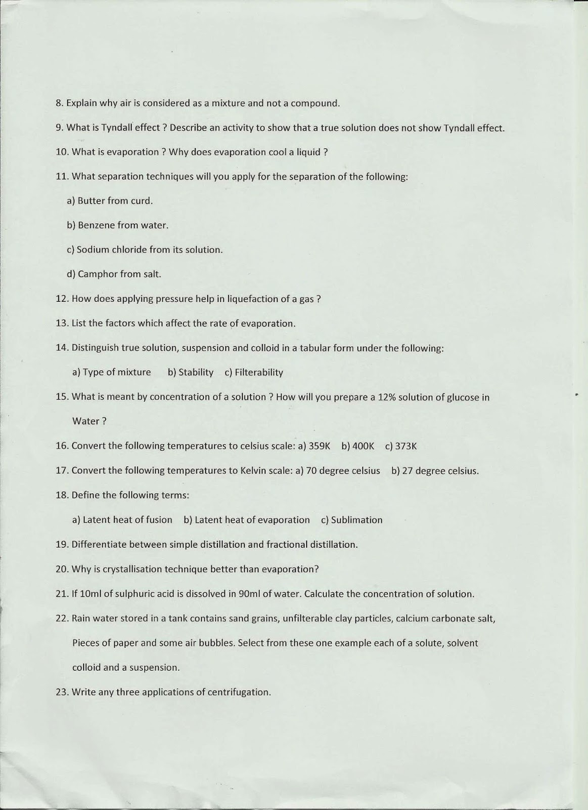 worksheet Celsius To Kelvin Worksheet class 9b june 2014 chemistry worksheet