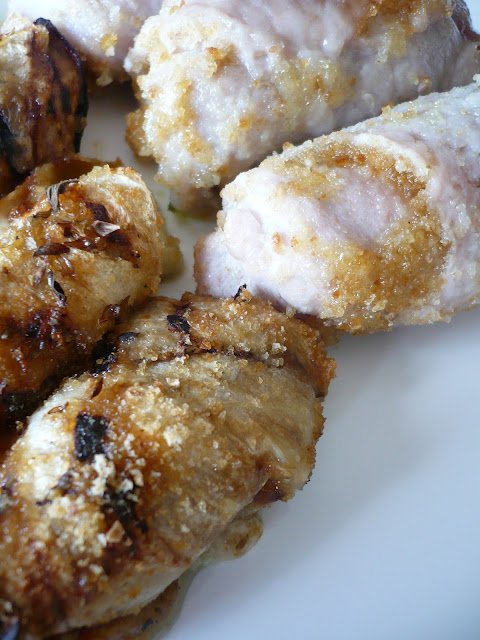 Involtini di maiale con l'aglio nuovo e involtini di melanzane...Un secondo ... al bacio!!!